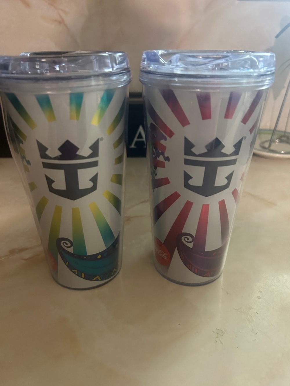 Royal Caribbean Logo Travel Tumbler - Rainbow & Red Sunburst